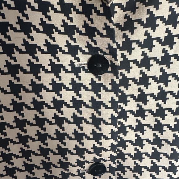 Silkland Black & Tan Pure Silk Houndstooth Shacket Jacket Button Career 2x - Picture 3 of 9